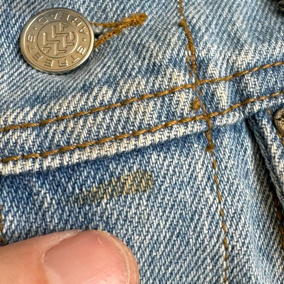 Vintage Streets Ahead Denim Jean Leather Vest Size M 100% Cotton Western Pins - Picture 2 of 15